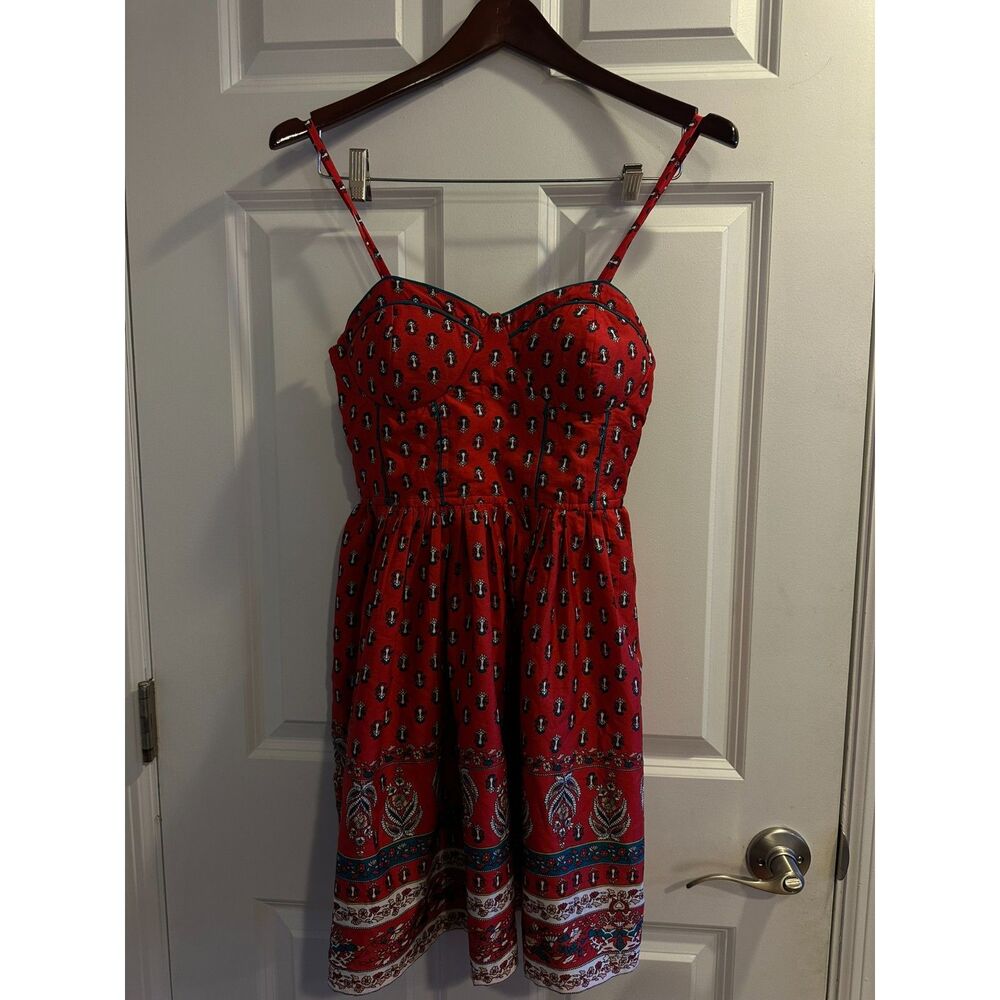Band of Gypsies Red Smocked Bodice Dress Rayon Boho Hem Size S